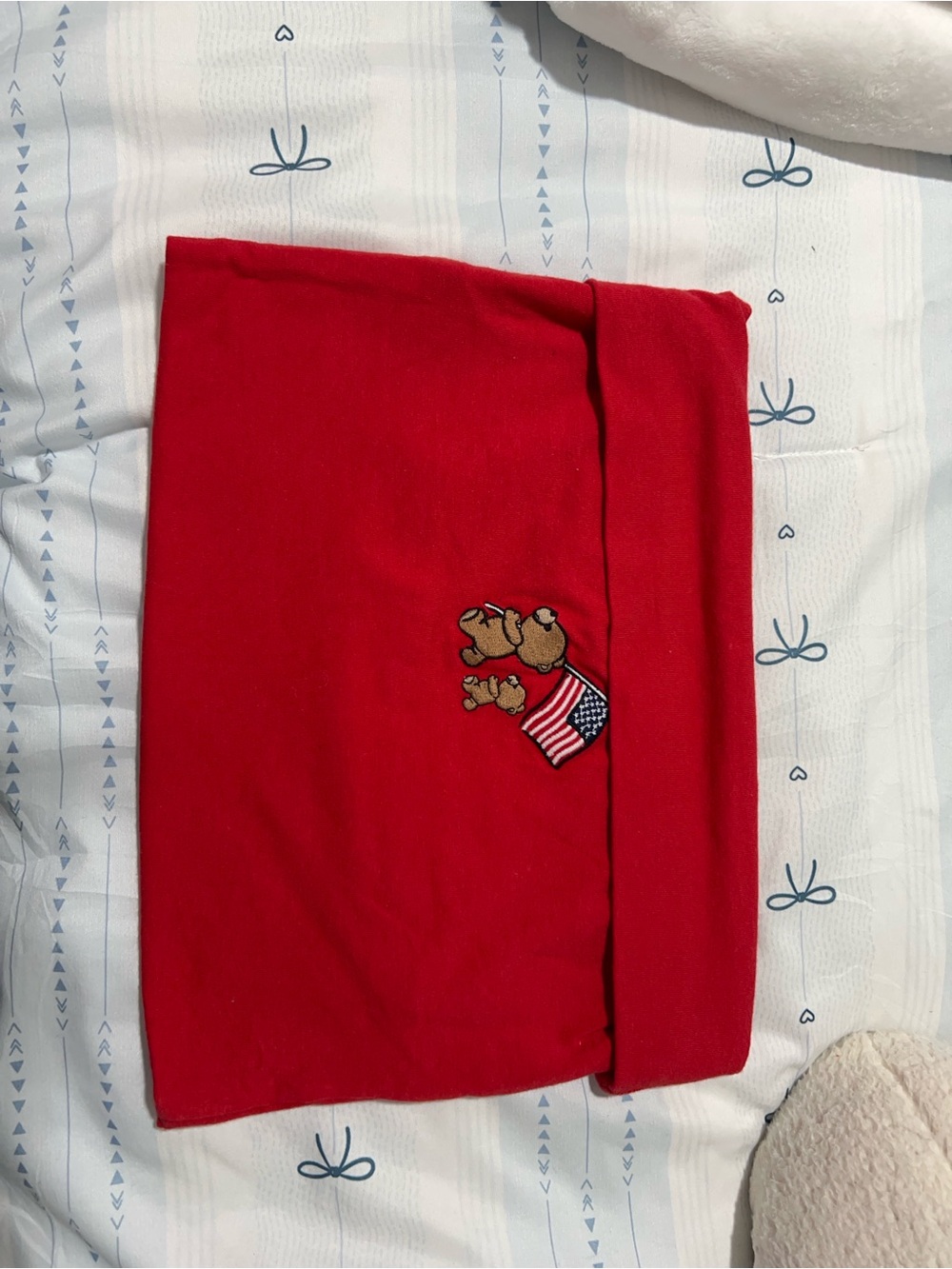 Red tube top with bear & American Flag Embroidery